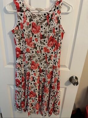 Floral Polka Midi Dress - Red Floral on White